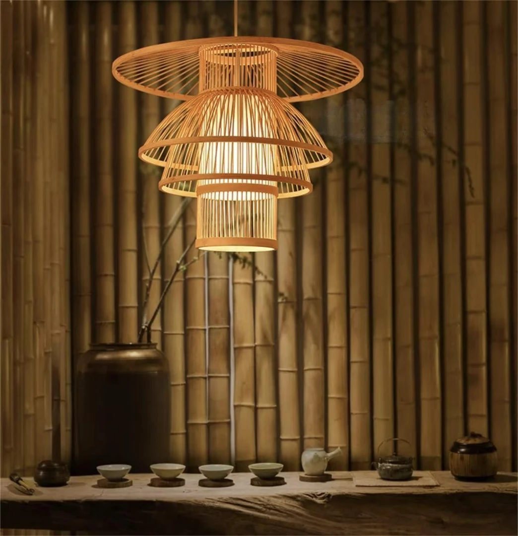 手工竹艺吊灯创意茶室饭店火锅店书房复古禅意日系式榻榻米会所