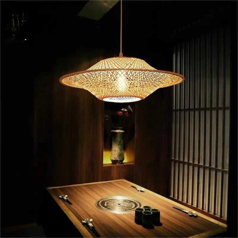 手工竹编飞碟吊灯复古创意禅意餐厅中式农家榻榻米个性日式吊灯