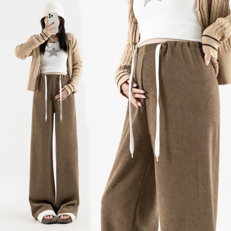 【杉杉】孕妇裤加绒加厚时尚百搭宽松系带高腰阔腿裤垂感抽绳休闲裤