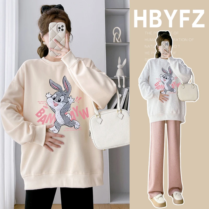 【杉杉】孕妇装秋冬季时尚百搭兔子上衣加绒加厚宽松显瘦休闲卫衣衫