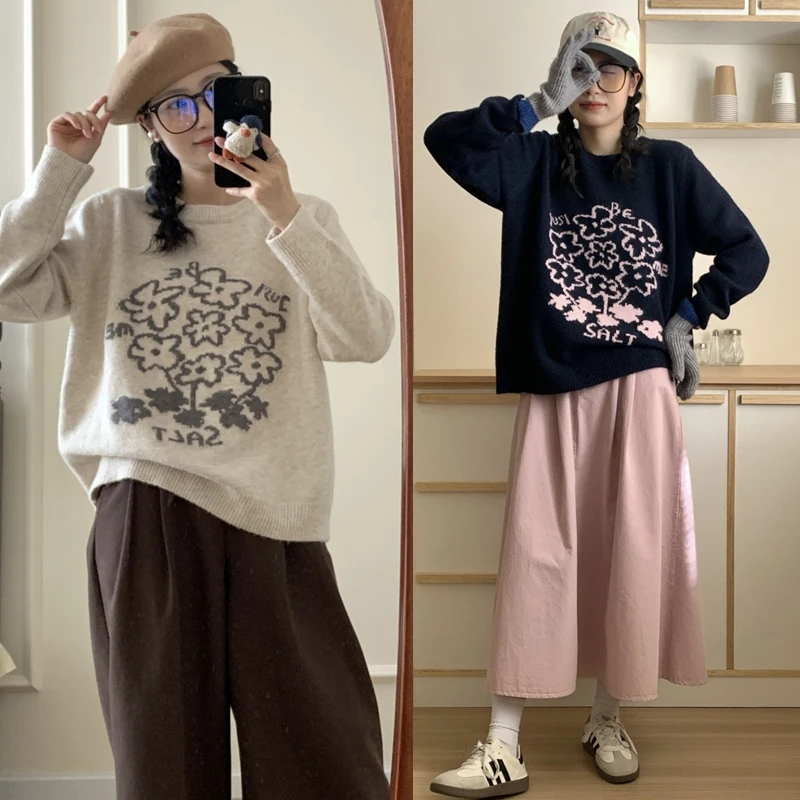 孕妇装秋冬季新款时尚百搭打底杉上衣毛衣宽松气质款休闲针织衫