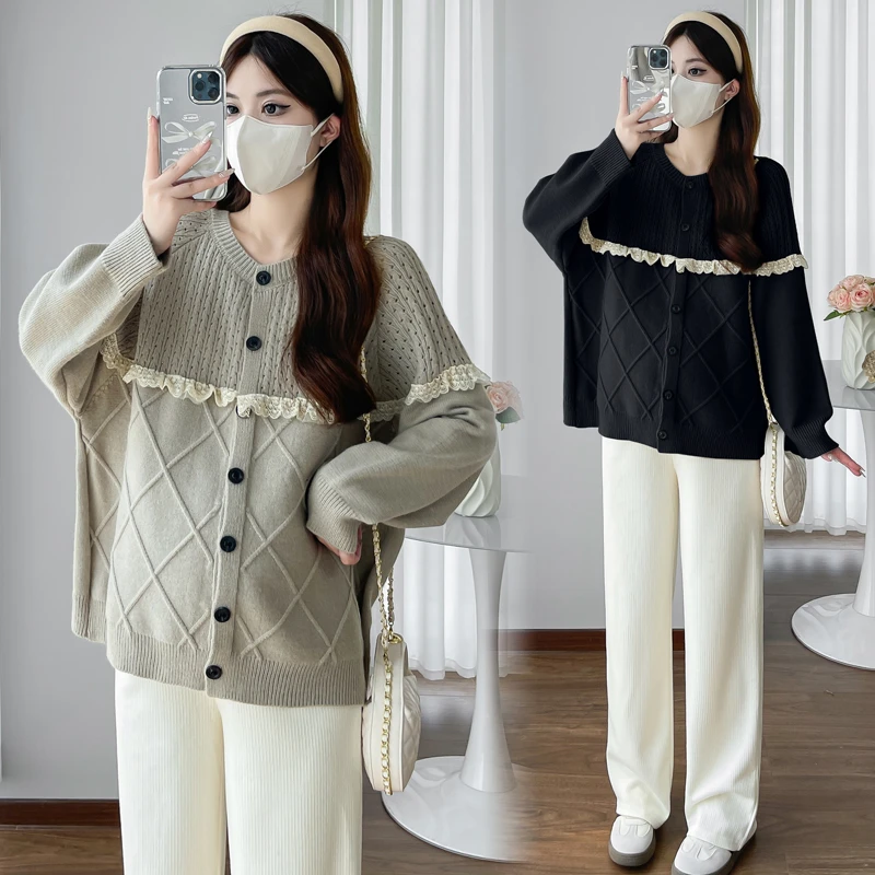 孕妇装秋季新款时尚百搭赫本风时尚高级感木耳边气质开衫休闲上衣