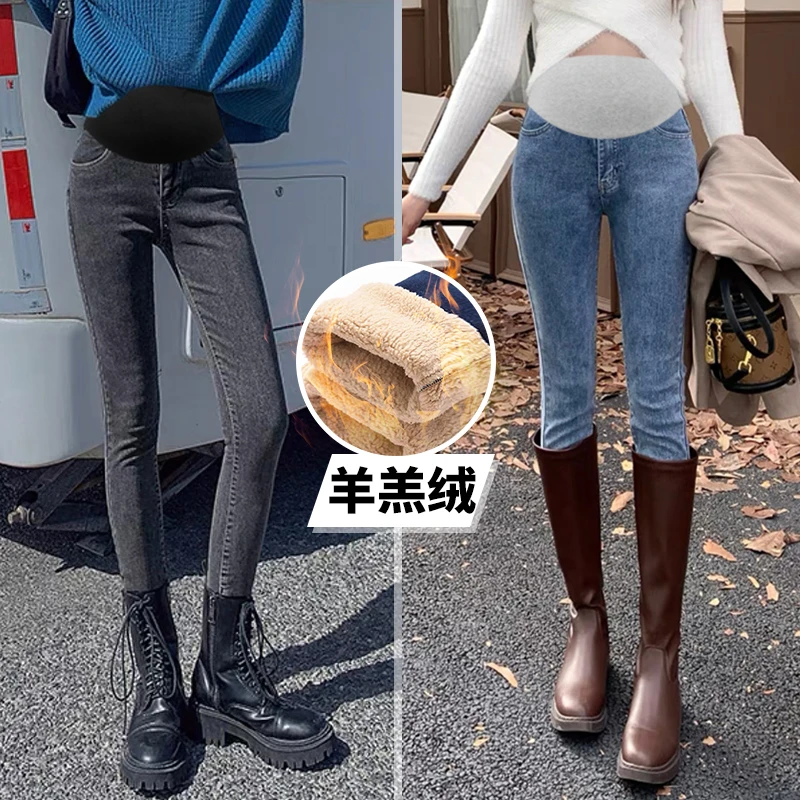 【杉杉】孕妇裤加绒加厚时尚百搭弹力牛仔裤托腹裤铅笔裤休闲小脚裤