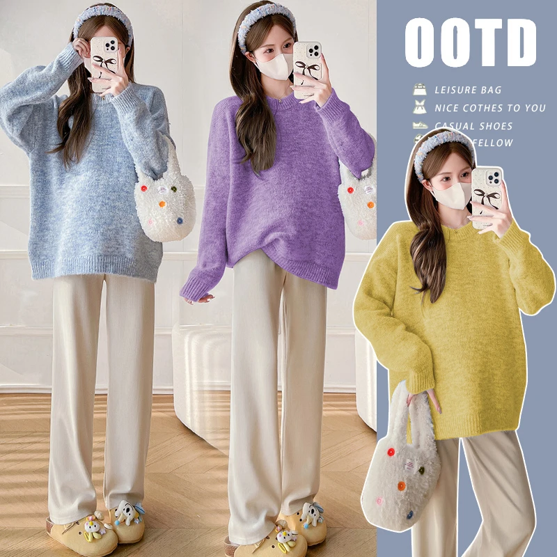 孕妇装秋冬季新款时尚百搭加厚宽松杏色上衣毛衣宽松休闲针织衫潮