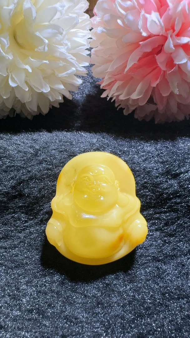 蜜蜡吊坠笑佛弥勒佛琥珀蜜蜡10 g39.5×34.3×13.8 mm