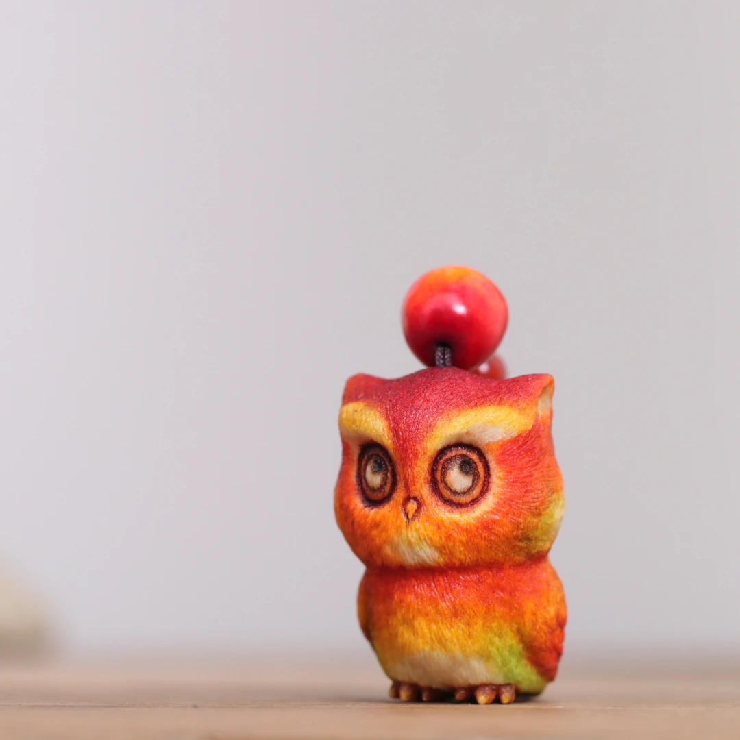 猫头鹰 鹿角雕刻 方颜作品 纯手工 配饰挂件 手把件