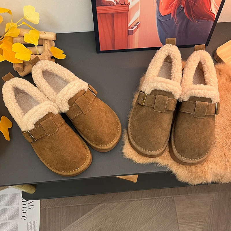 厚底加绒勃肯鞋女2024秋冬新款百搭厚底一脚蹬棉鞋外穿保暖雪地靴