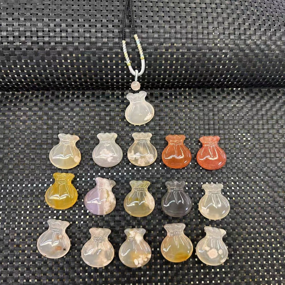 【蒂梦甄选】钱袋 天然樱花玛瑙 钱袋吊坠 多样性发一