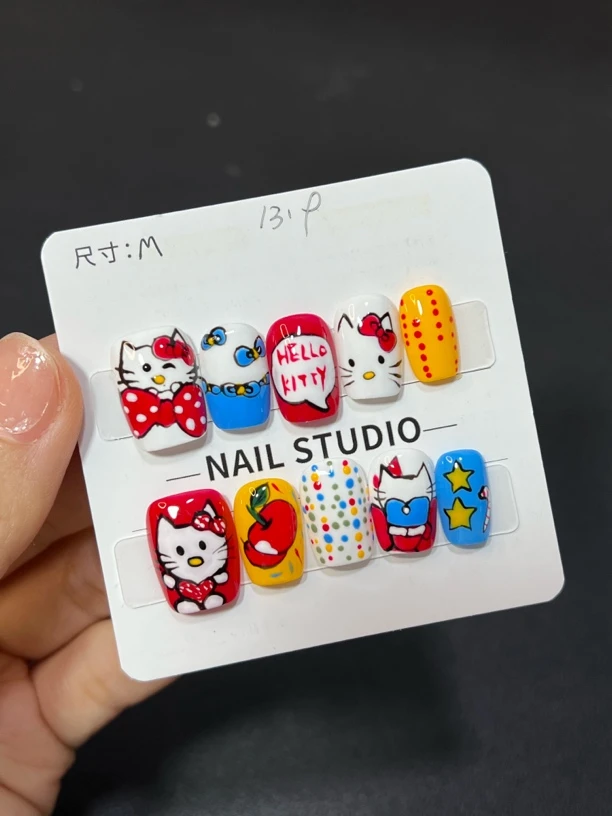 Kt 手绘猫咪纯手工穿戴甲短甲1286