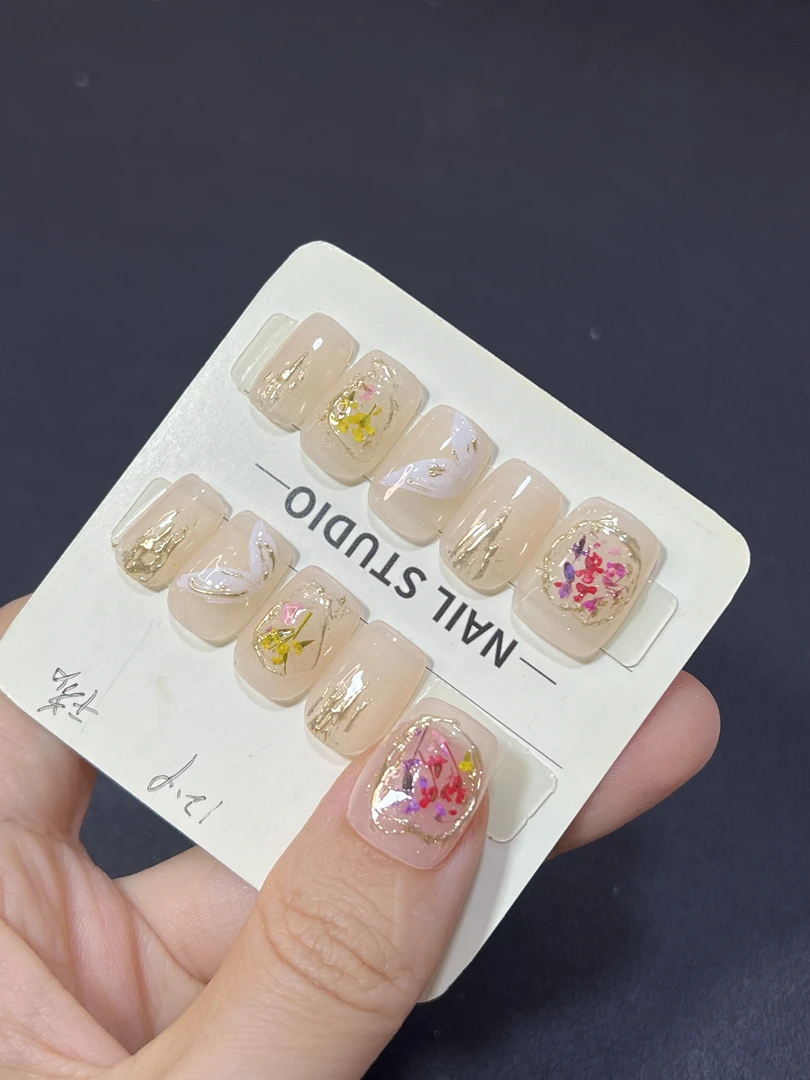 干花美甲纯手工穿戴甲短甲1116