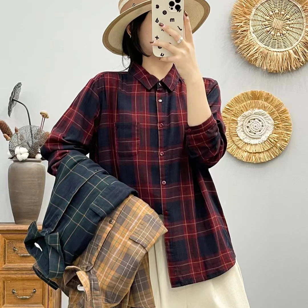 春季新款格子柔软衬衫女长袖宽松休闲百搭衬衣