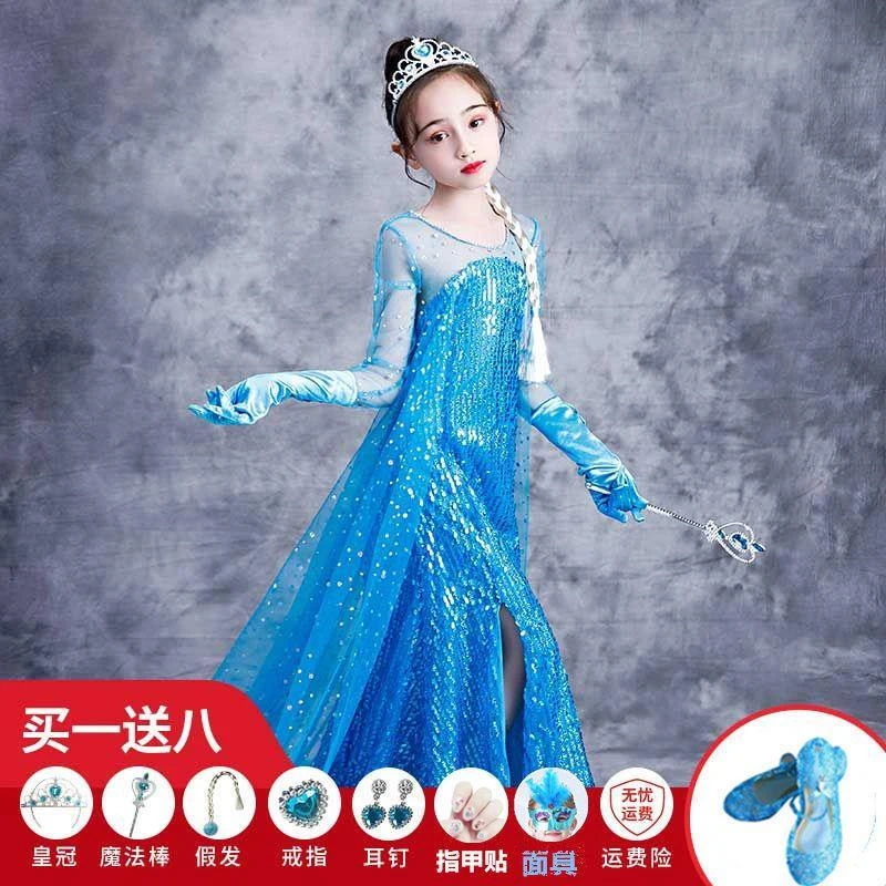 爱莎公主裙女夏冰雪奇缘新款连衣裙爱沙裙子夏艾莎裙子女童夏装