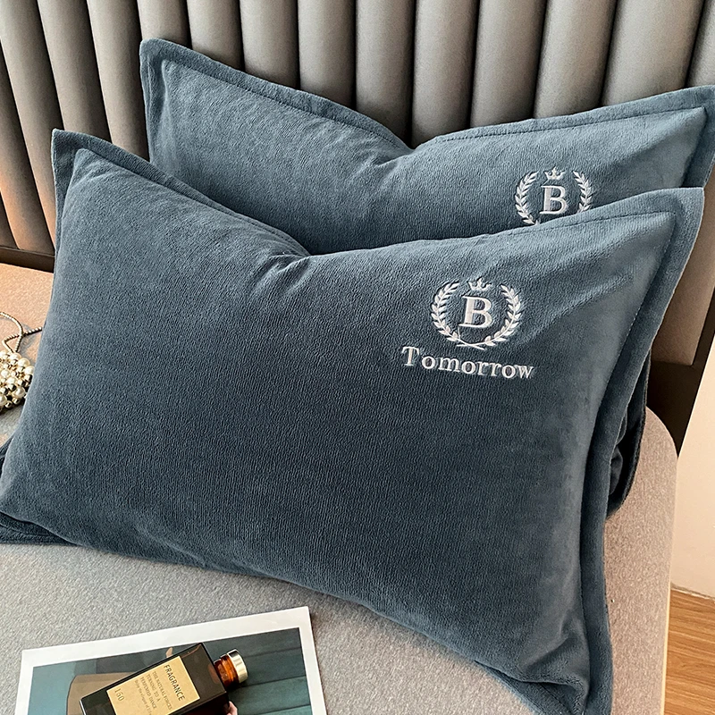 轻奢牛奶绒枕套一对装纯色48x74cm加厚枕头套法兰绒面枕芯内胆套