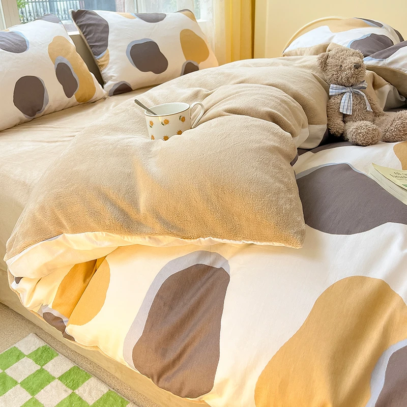 冬季ab面纯棉牛奶绒床上四件套全棉珊瑚法兰绒加绒被套三件式床组