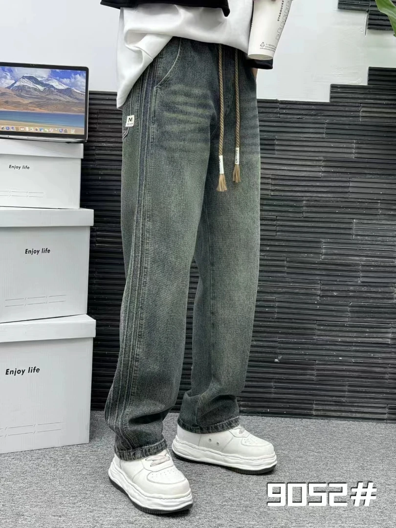 浅蓝色直筒牛仔裤男款秋季美式复古高街vibe风裤子宽松时尚阔腿裤