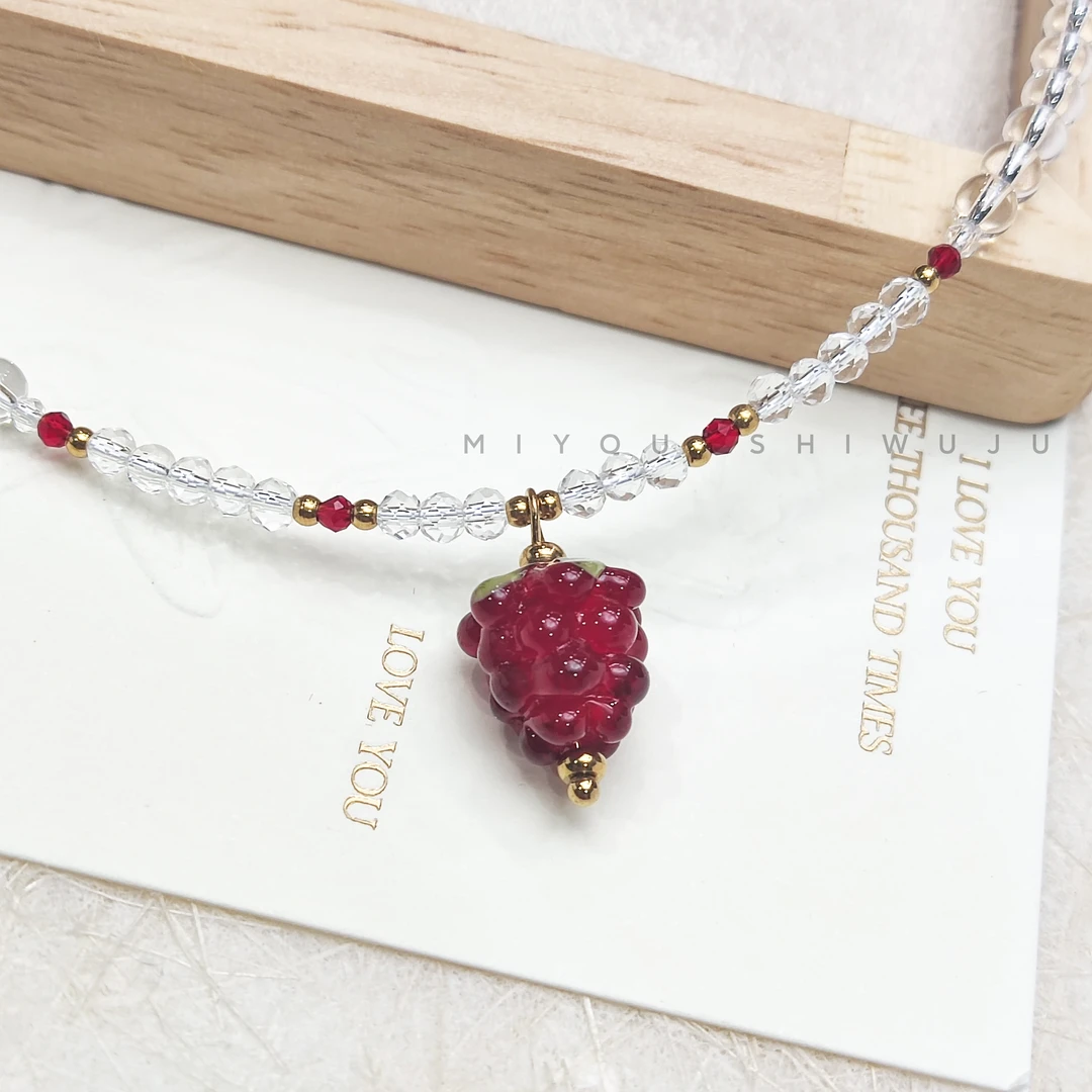 钛钢项链 【莓烦恼】树莓原创设计项链红色小众复古百搭时尚手工