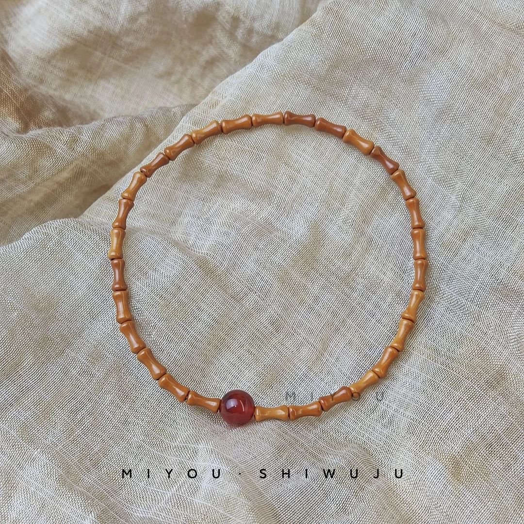 【相思豆】橄榄核竹节单圈百搭手工古风复古小众