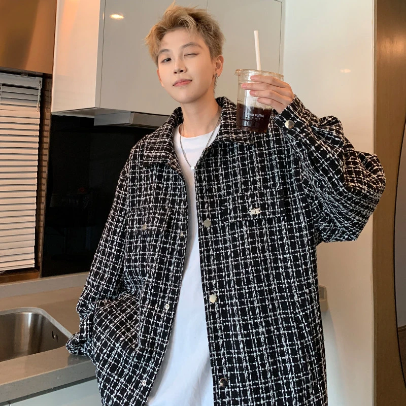 秋季夹克男宽松大码外套潮牌港风小香风外套男