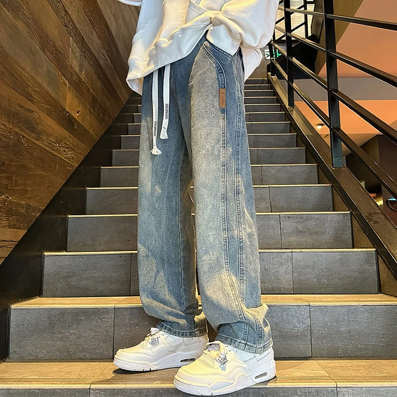新款牛仔裤宽松大码直筒裤潮牌港风ins直筒裤子男高街潮流牛仔裤
