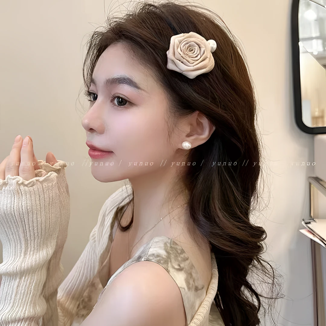 网红法式干枯玫瑰花小香风发夹刘海小夹子侧边夹高级感气质Y155