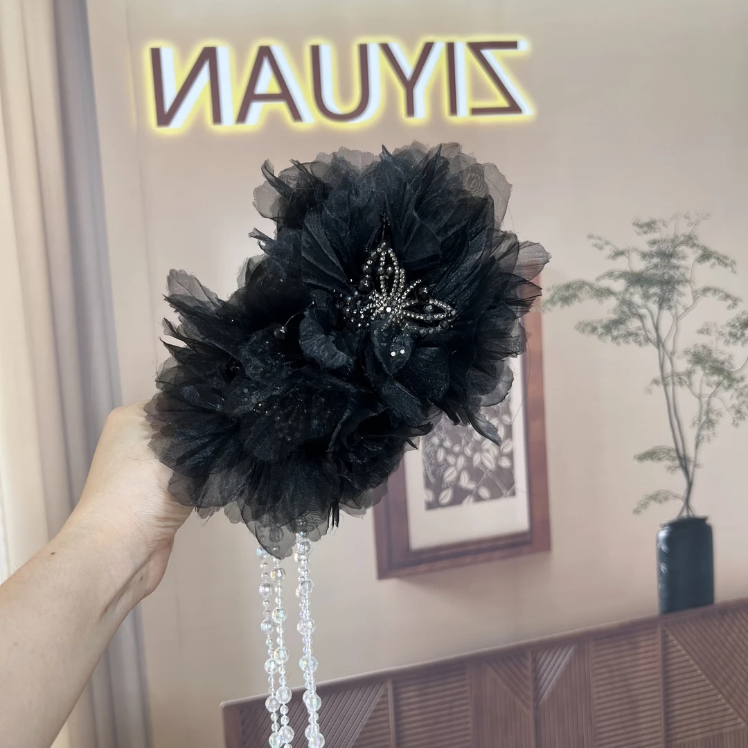 梓圆【流云】A720超仙流苏发夹黑色发卡氛围感显发量鲨鱼夹