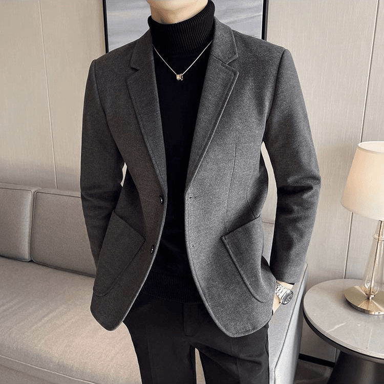男士秋冬季潮流帅气修身商务秋冬新款高品质毛呢西服休闲外套韩版