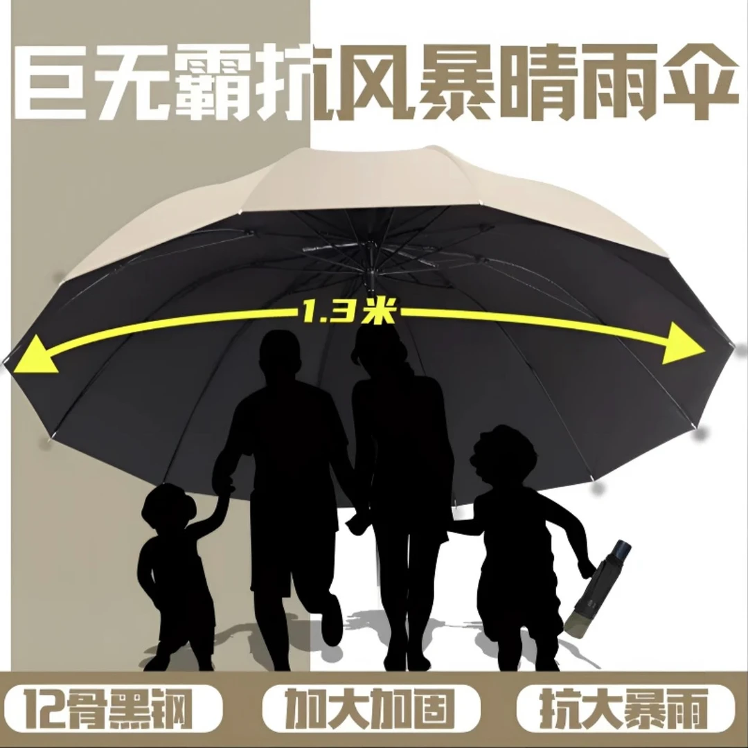 【十二骨超大号130cm】折叠防爆晴雨两用雨伞加大加固三四人遮阳伞