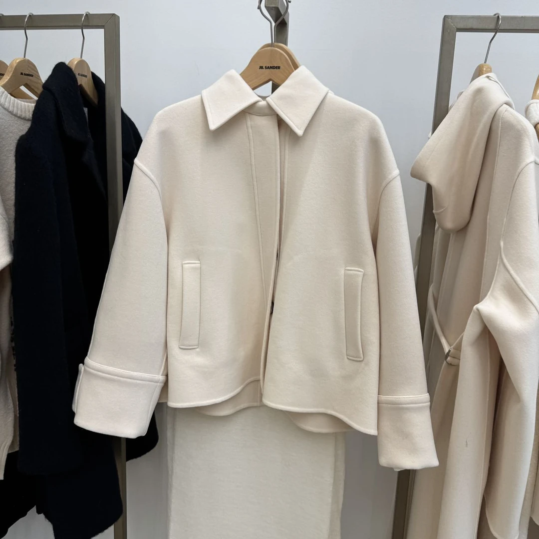 全新未使用  jil sander 女士绵羊毛短款毛呢外套