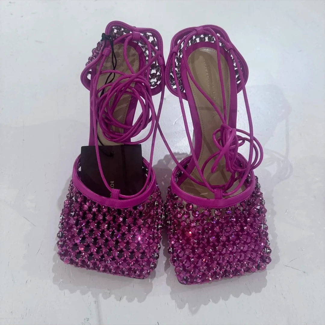 全新未使用 BOTTEGA VENETA/葆蝶家 闪钻高跟凉鞋