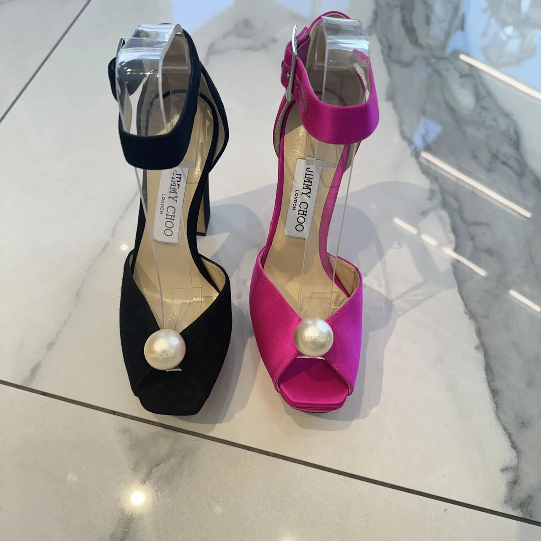 全新未使用 JIMMY CHOO/吉米周 SOCORIE 方头一字带粗跟高跟鞋