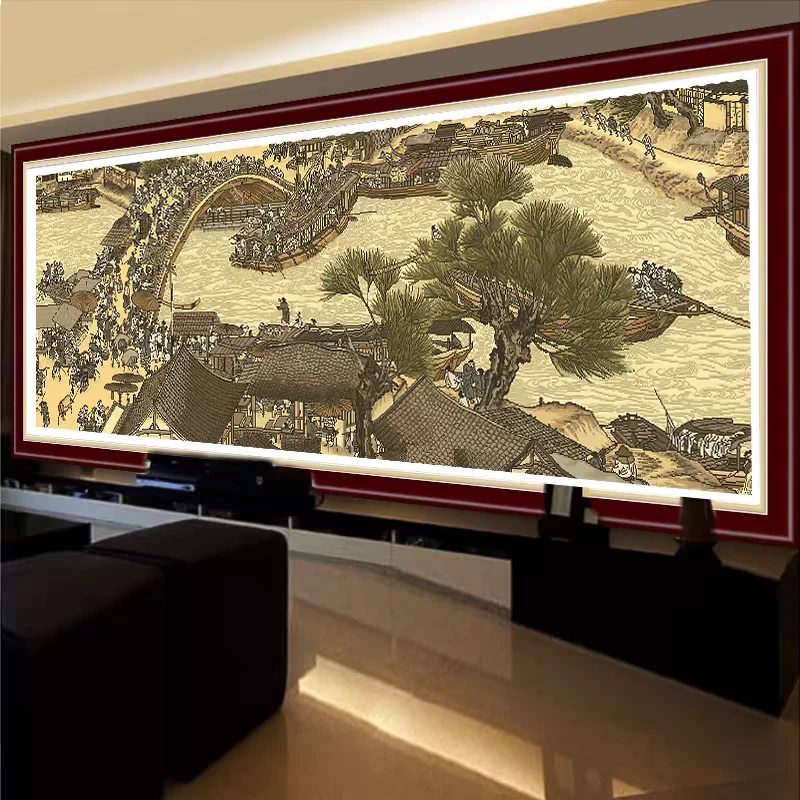 纯手工十字绣成品客厅挂画十大传世名画清明上河图宋版世博版三米