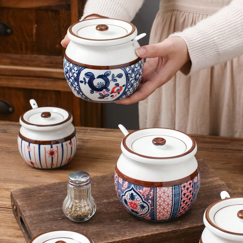 猪油罐家用陶瓷调料盒带盖辣子罐厨房盐罐子大容量耐高温辣椒油罐