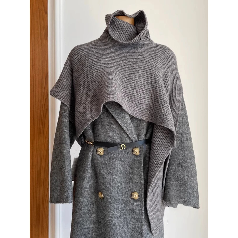 韩版时尚百搭围巾披肩女秋冬新款针织套头斗篷式高领洋气叠搭围脖