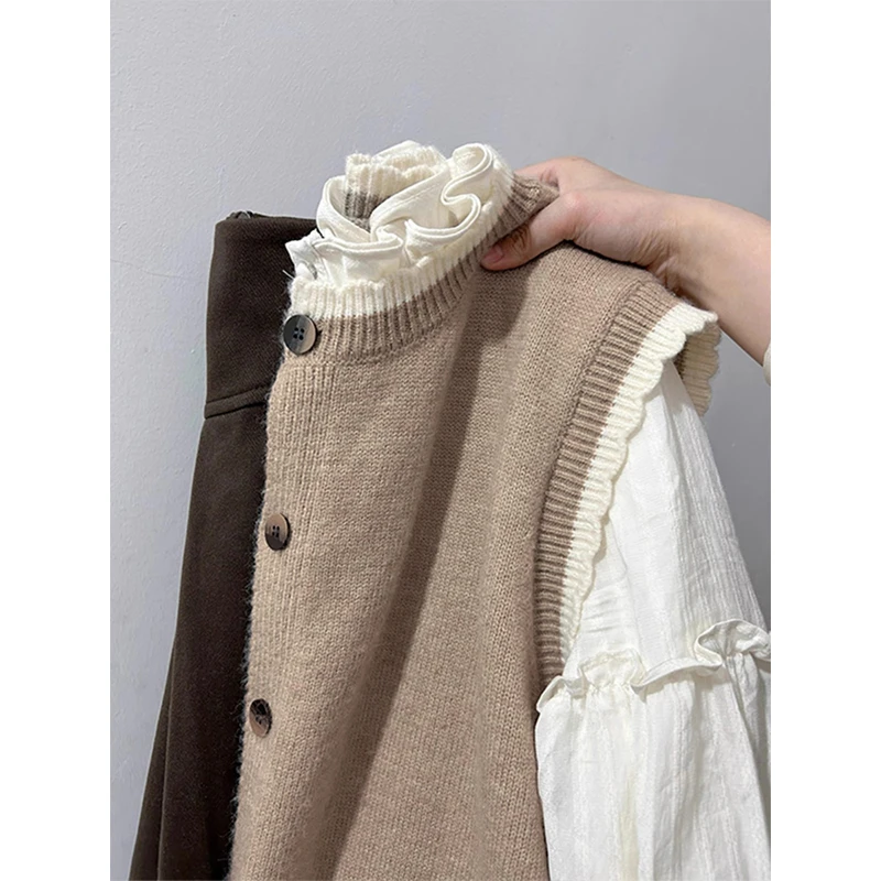 美拉德花边设计感马甲开衫春秋坎肩学院风配衬衫叠穿马夹针织上衣