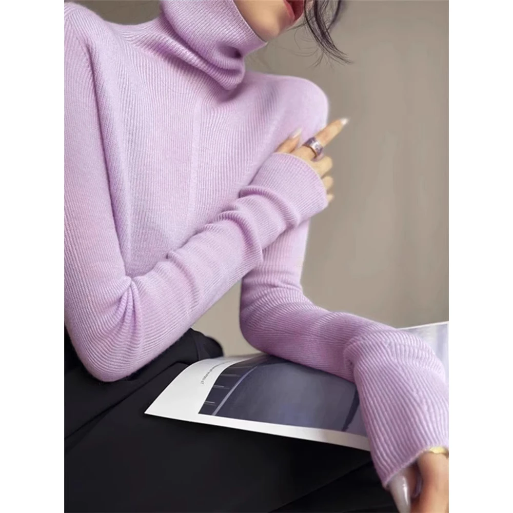法式气质百搭高领女秋冬针织衫修身毛衣打底衫内搭长袖堆堆领上衣