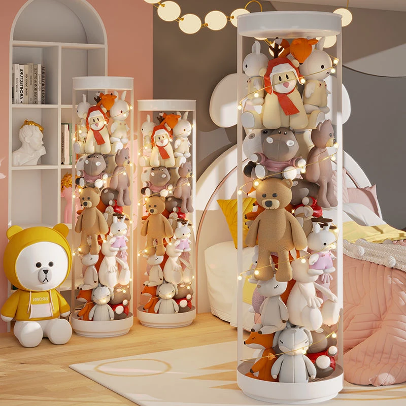 娃娃收纳桶公仔透明圆柱毛绒玩具筒筐儿童箱玩偶整理神器特大号