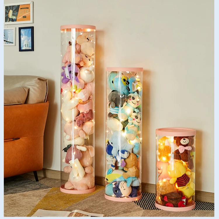 娃娃收纳桶毛绒玩偶收纳桶公仔儿童玩具透明筒神器卡扣整理桶