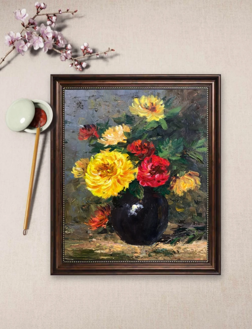 高端手绘油画 花卉油画 纯手绘花卉 四君子 菊花 30cm*40cm