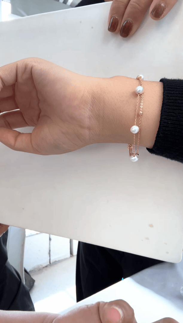【闪购商品】淡水珍珠手链未镶嵌淡水白珠双层满天星手链