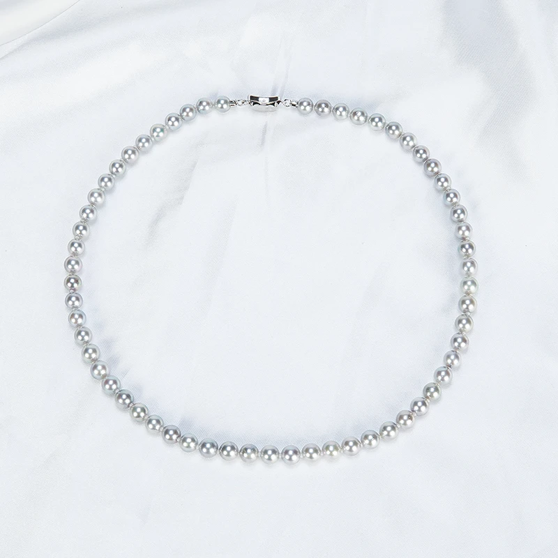 HX200蓝灰色AKOYA炫彩项链正圆微瑕6-7mm（多样性发一）