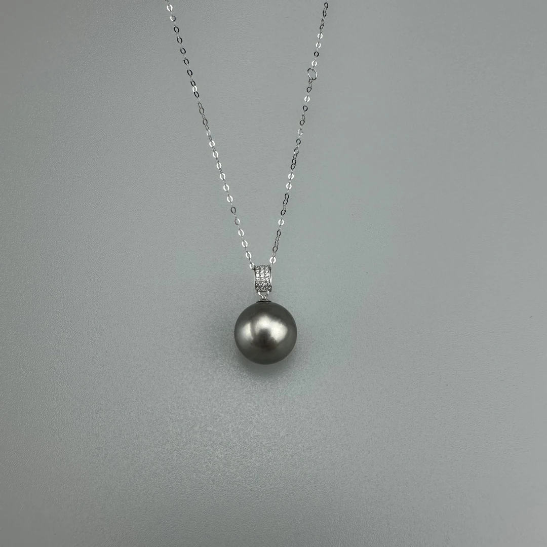 HD901海水大溪地铂金灰吊坠11-12MM18K金扣头经典时尚气质黑色