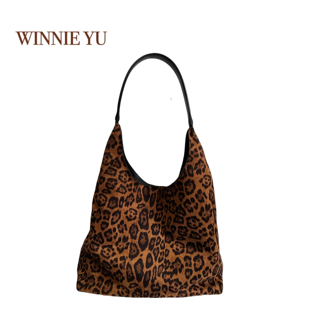 秋冬新款美拉德色系托特包印花豹纹包大容量字母单肩包  K158