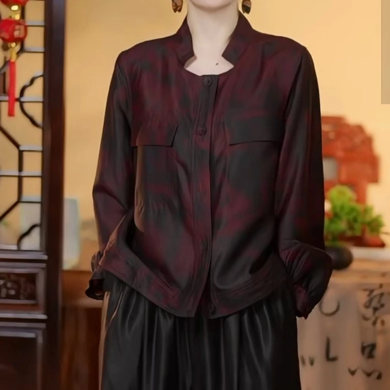 华 新中式 桑蚕丝  龟纹老红莨 301824