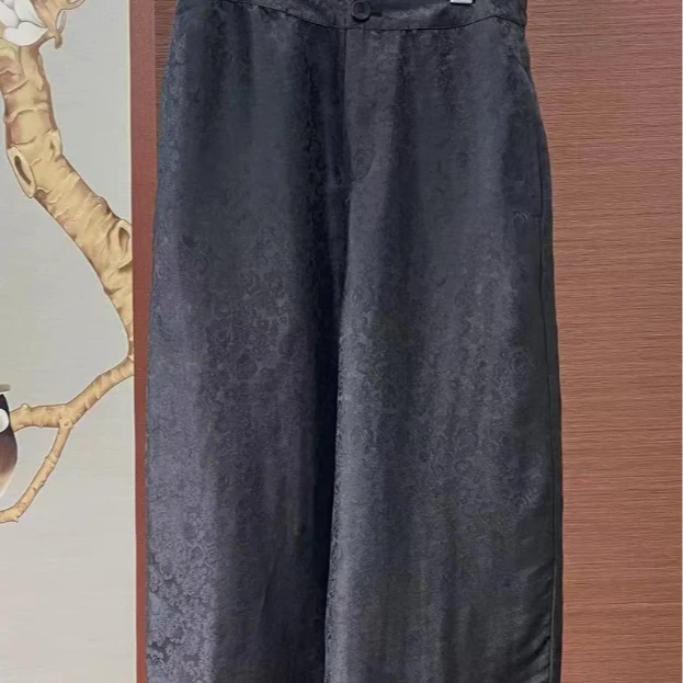 陈  新中式风 桑蚕丝 玫瑰提花 黑色 休闲裤 2220125-3 L