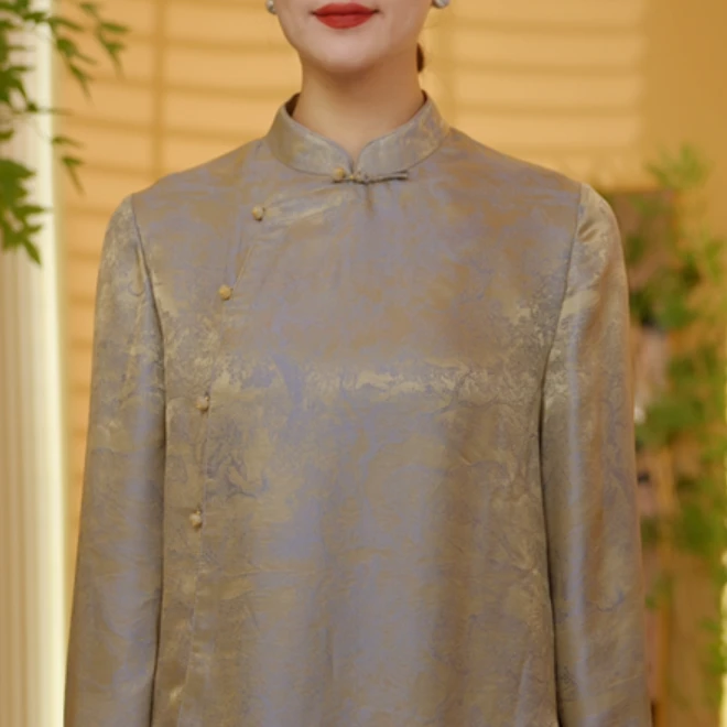 华 新中式风 一鲸落 万物生灰蓝色 上衣19524