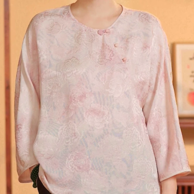 君 新中式桑蚕丝 桃之夭夭上衣 24022
