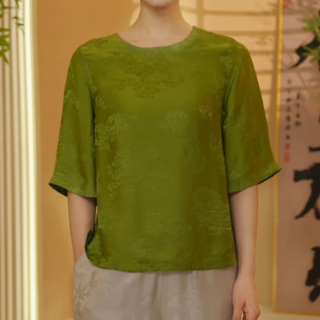 华 新中式风 10524 重缎提花双面穿上衣 L