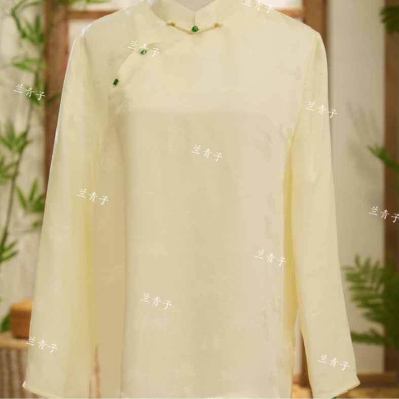 洋 新中式国风桑蚕丝 衬衫 长袖 战国车 24536