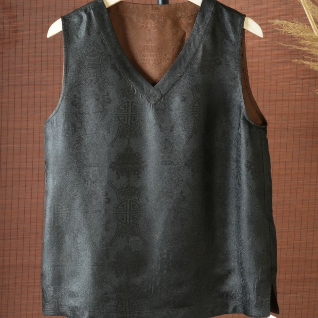 君   新中式风桑蚕丝黑色背心 313624