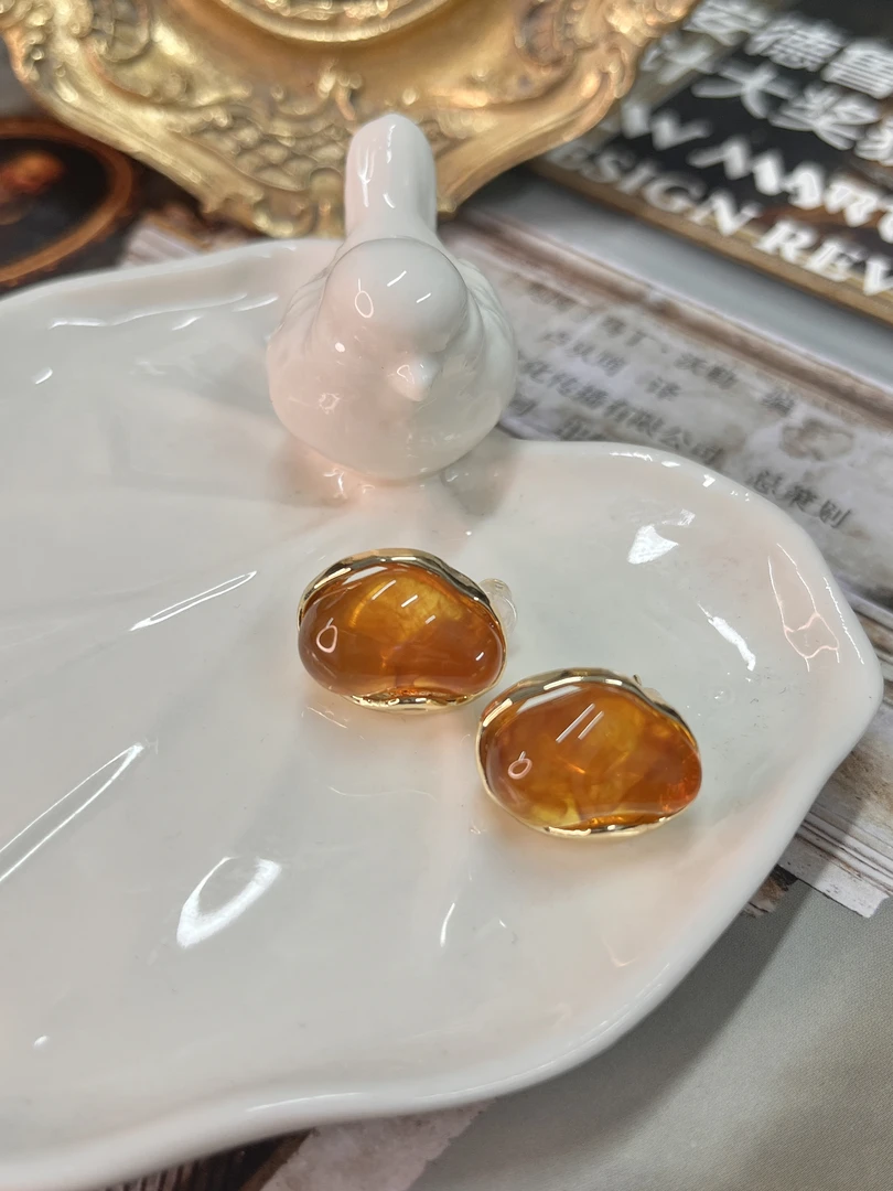 铜合金亚克力耳饰 法式复古果冻质感耳环气质港风轻奢INS耳饰